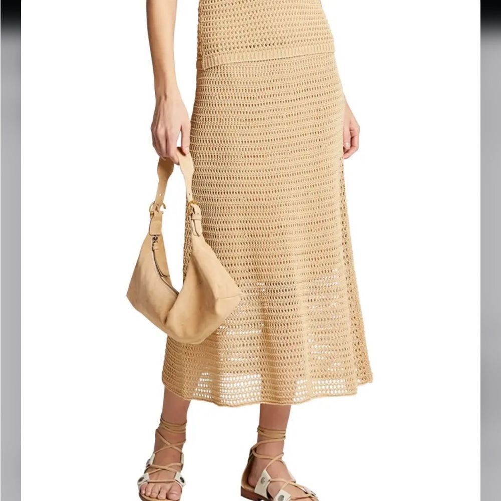 VINCE CROCHET-KNIT COTTON MIDI SKIRT IN VANILLA